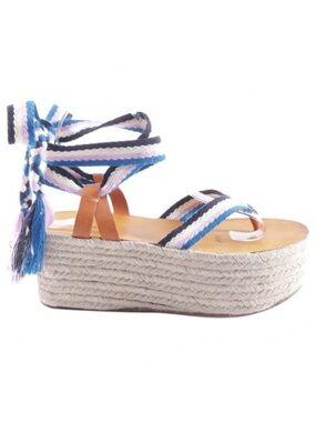 Isabel Marant Blue Striped Woven Ankle-Tie Platform Sandal